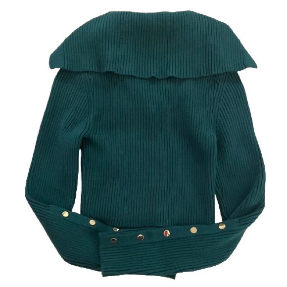 Zara-Lapel Solid Ribbed Knitwear Cropped Sweater - Picture 2 of 9